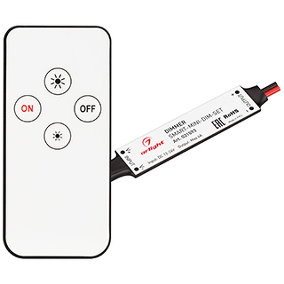 Фото №1  Arlight Диммер SMART-MINI-DIM-SET (12-24V, 1x4A, ПДУ 4кн, IR) ( IP20 Пластик, 5 лет)