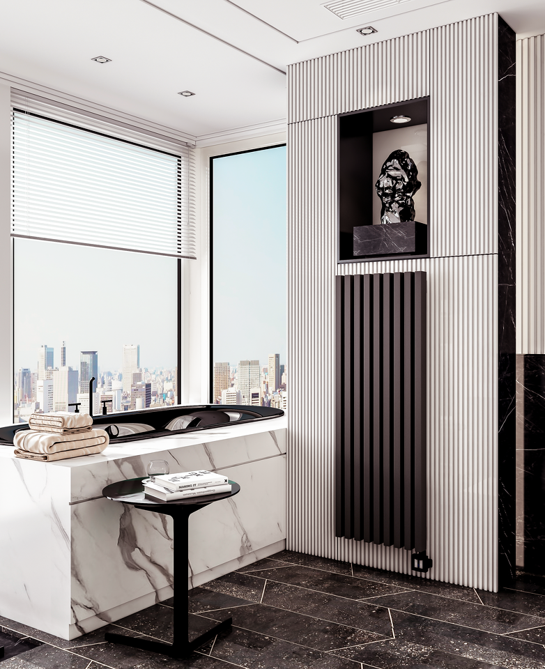 Фото №3  Радиатор Warmmet Luxe 60VE длина 1250 мм секций 6 цвет черный тип подключения: нижнее левое