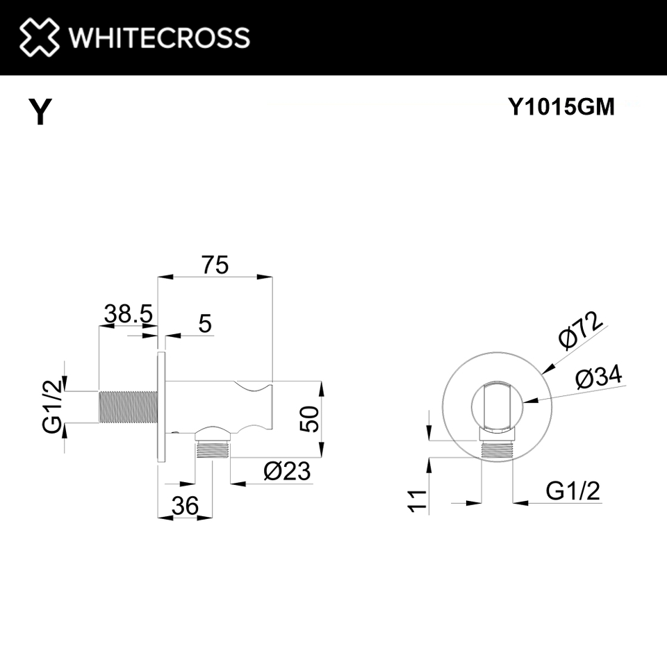 Фото №2  Угловой соединительный элемент с держателем лейки WHITECROSS Y1015GM (оружейная сталь)