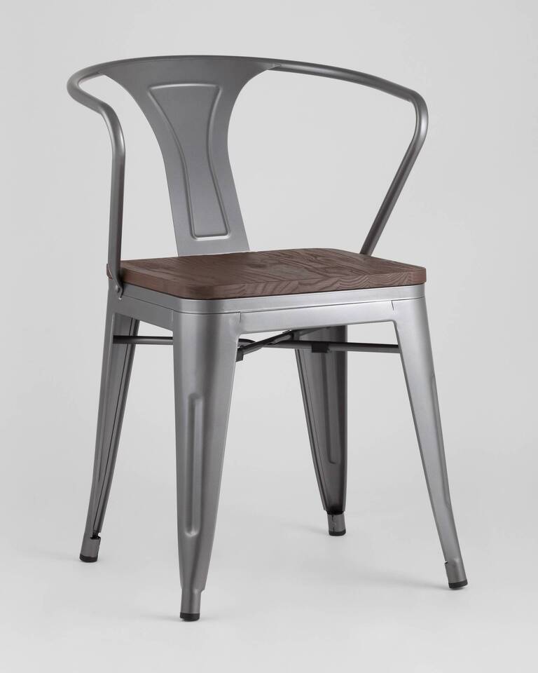 Фото №10  Стул TOLIX ARM WOOD с подлокотниками серебристый