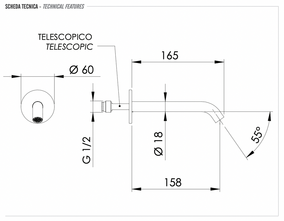 Фото №2  Излив настенный 16 см Remer X Style 91XCFP, черный брашированный хром