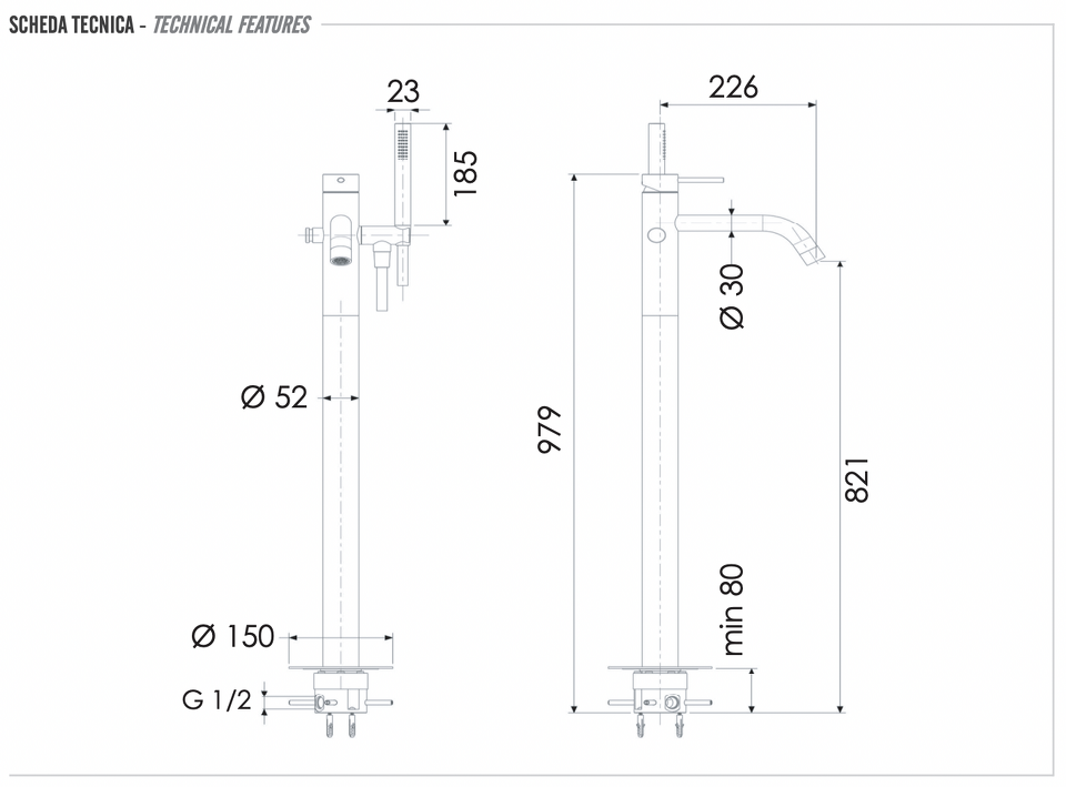 Фото №2  Смеситель для ванны Remer X Style INOX SSX08, нержавеющая сталь