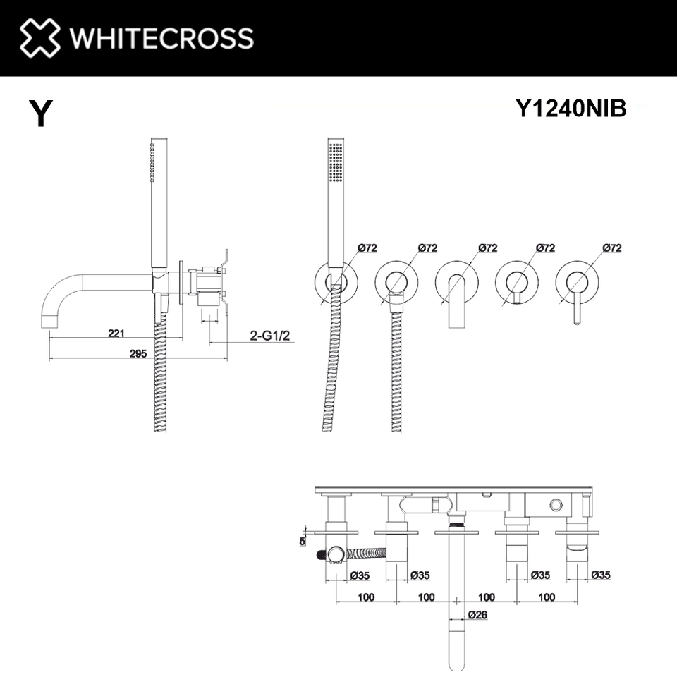 Фото №3  Смеситель для ванны скрытого монтажа WHITECROSS Y Y1240NIB (брашированный никель)