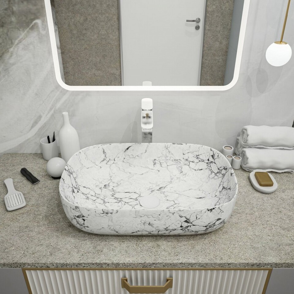 Фото №13  Раковина Teymi Раковина Solli 60 artceramic, накладная, Белый Мрамор T50398