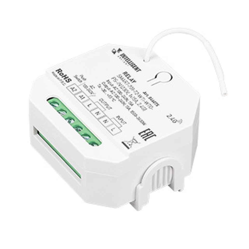 Фото №1  IARL INTELLIGENT ARLIGHT Релейный модуль SMART-701-72-WTI-WTO-PS-IN  (230V, 1x15A, 2.4G) ( IP20 Пластик, 5 лет)