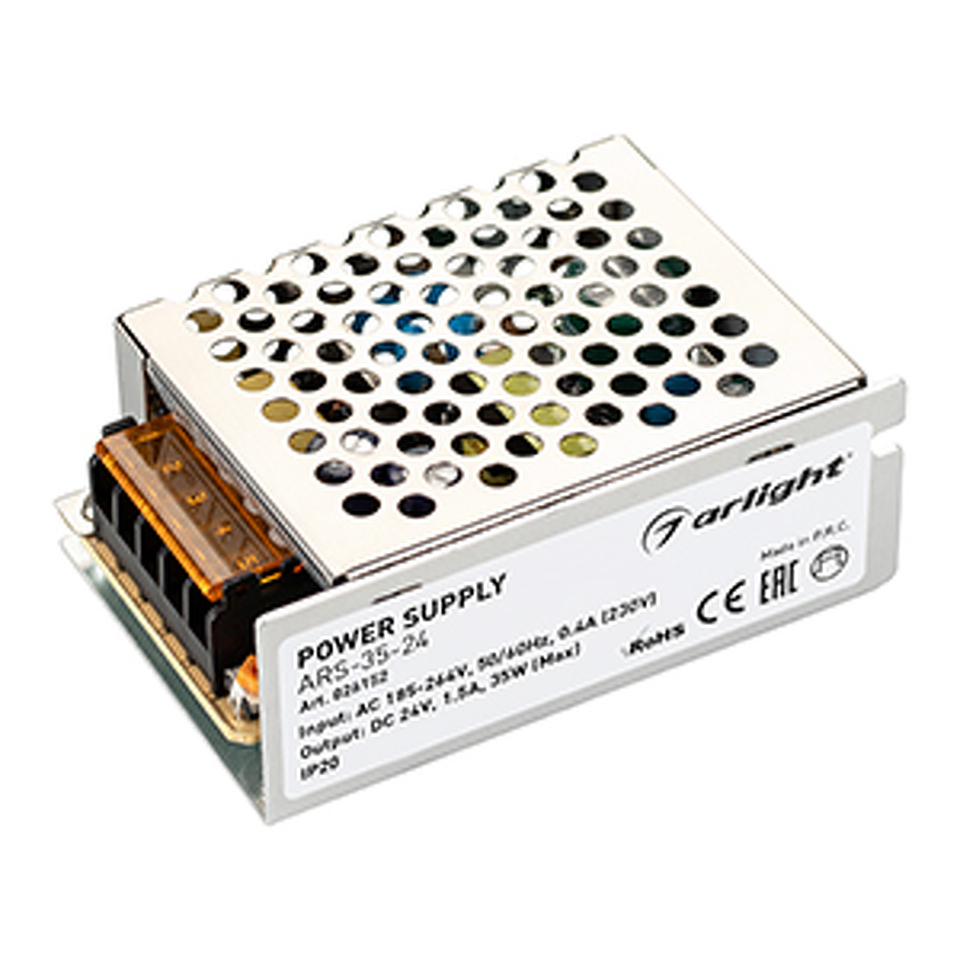 Фото №1  Arlight Блок питания ARS-35-24 (24V, 1.5A, 35W) ( IP20 Сетка, 2 года)