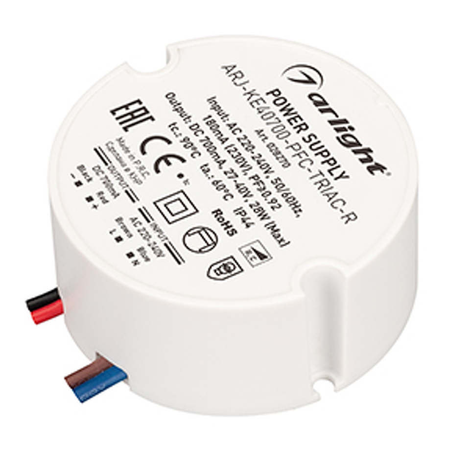 Фото №1  Arlight Блок питания ARJ-KE40700-PFC-TRIAC-R (28W, 700mA) ( IP44 Пластик, 5 лет)