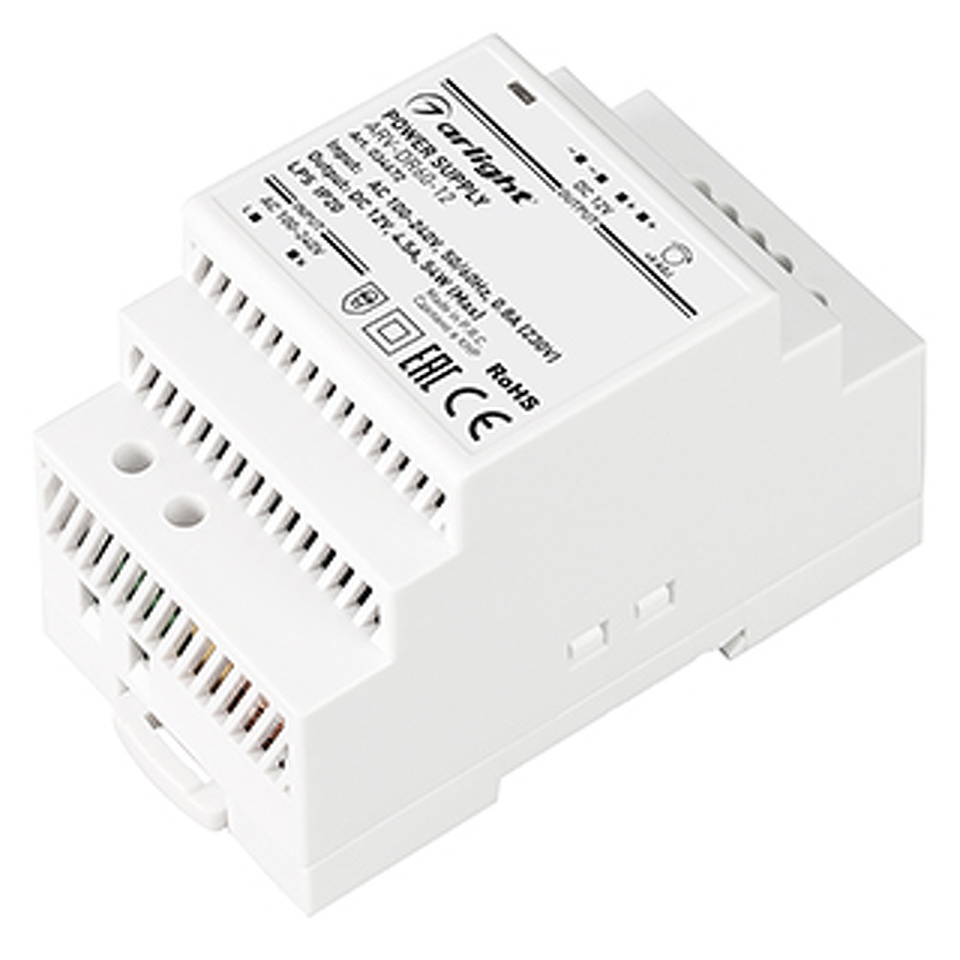 Фото №1  Arlight Блок питания ARV-DR60-12 (12V, 4,5A, 54W) ( IP20 DIN-рейка)