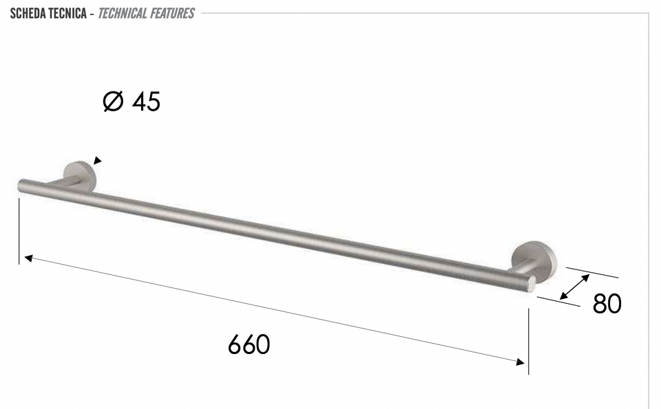 Фото №2  Полотенцедержатель 66 см Remer INOX SSXI30, нержавеющая сталь
