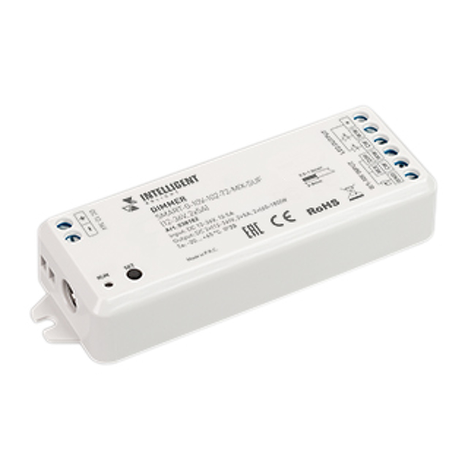Фото №1  IARL INTELLIGENT ARLIGHT Диммер SMART-0-10V-102-72-MIX-SUF (12-36V, 2x5A) ( IP20 Пластик, 5 лет)