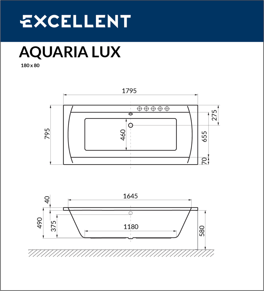 Фото №3  Ванна EXCELLENT Aquaria Lux 180x80