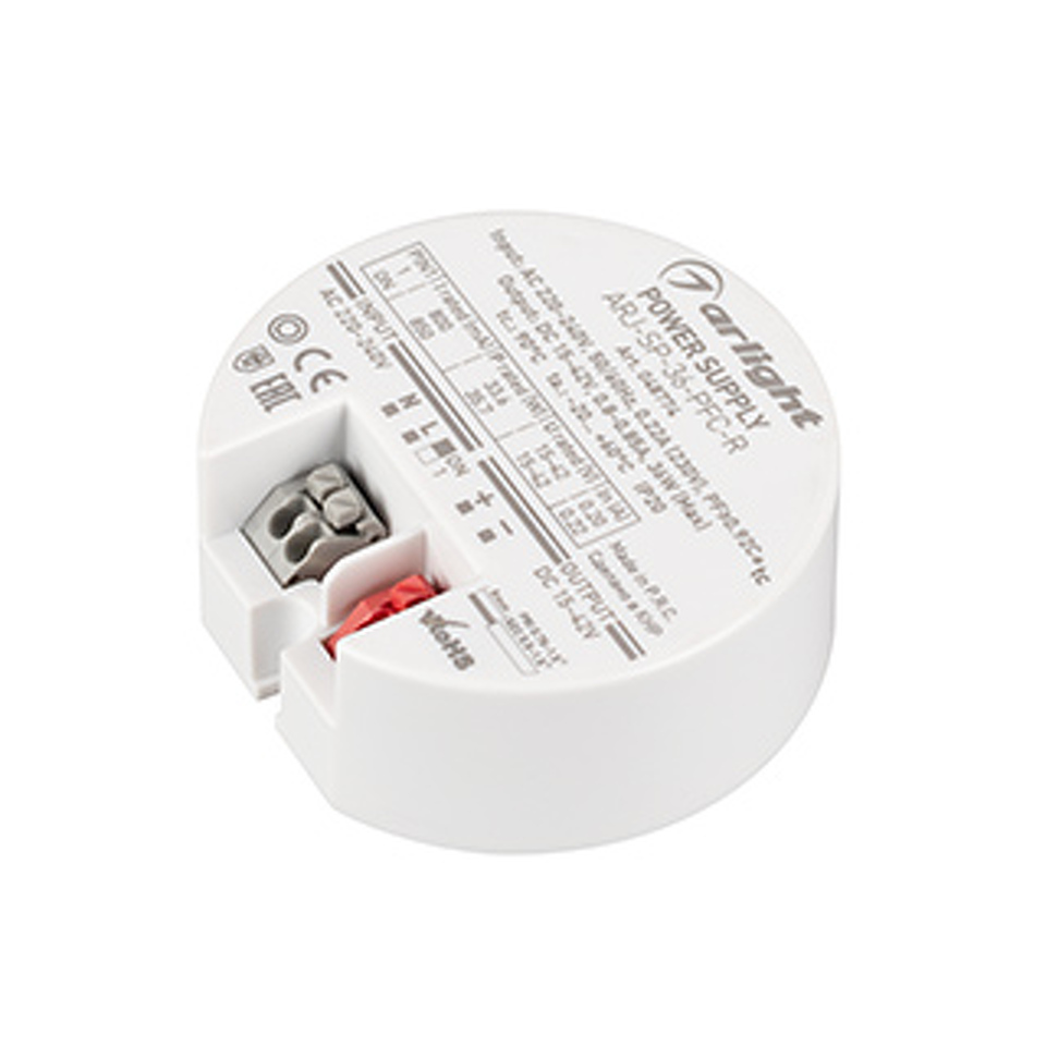 Фото №1  Arlight Блок питания ARJ-SP-36-PFC-R (36W, 15-42V, 0.8-0.85A) ( IP20 Пластик, 5 лет)