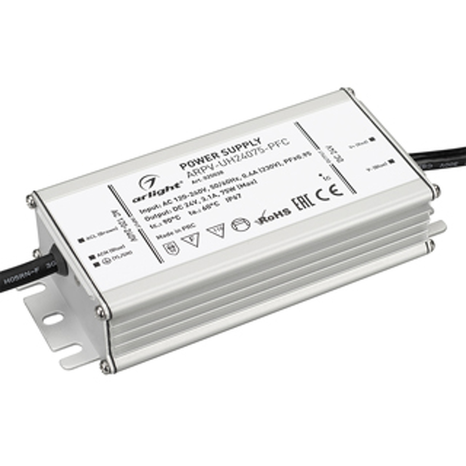 Фото №1  Arlight Блок питания ARPV-UH24075-PFC (24V, 3.1A, 75W) ( IP67 Металл, 7 лет)