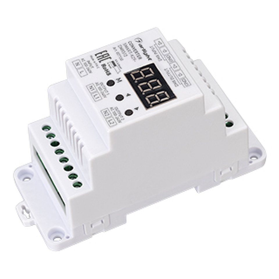 Фото №1  Arlight Конвертер SMART-K29-DMX512 (230V, 2x1.2A, TRIAC, DIN) ( Пластик)