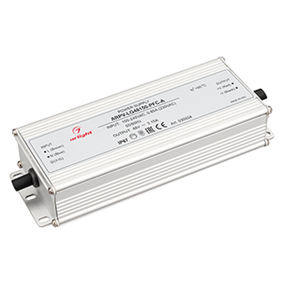 Фото №1  Arlight Блок питания ARPV-LG48150-PFC-A (48V, 3.15A, 150W) ( IP67 Металл, 5 лет)