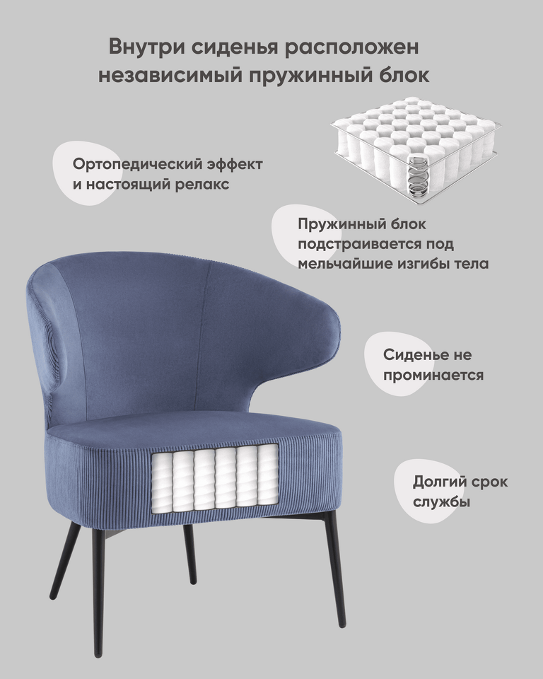 Фото №10  Кресло Кресло лаунж Royal Stripes велюр синий