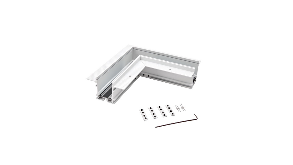 Фото №1  SWG PRO Коннектор угловой потолочный встраиваемый SY Белый Муар SY-601901-RC-CN-1-WHMR- PCB Серебро