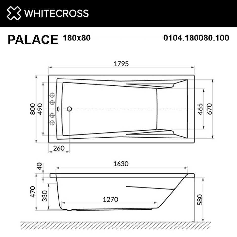Фото №8  Ванна WHITECROSS Palace 180x80 "NANO" (золото)