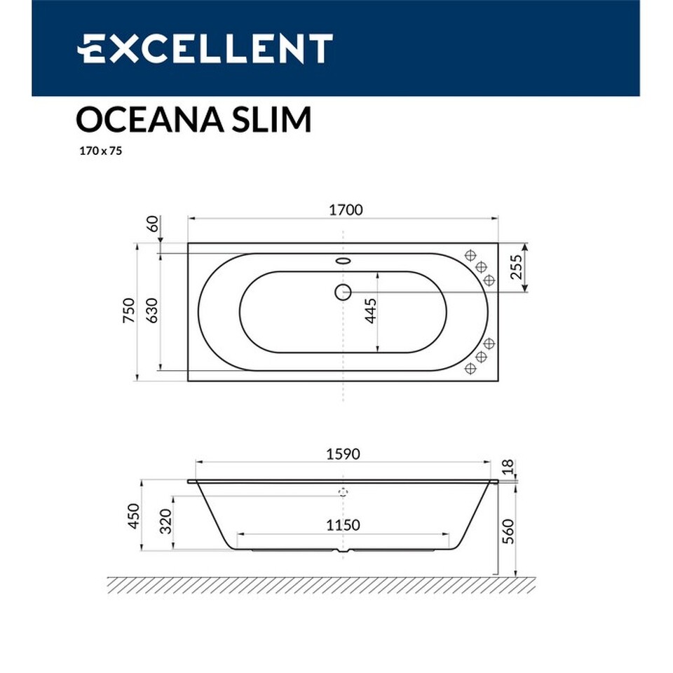 Фото №8  Ванна EXCELLENT Oceana Slim 170x75 "RELAX" (белый)