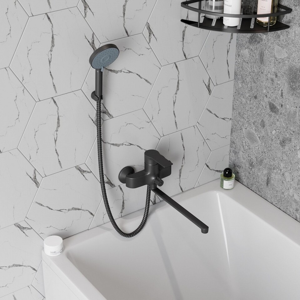 Фото №11  Watersense Смеситель для ванной с длинным изливом Lori, черный матовый T10267