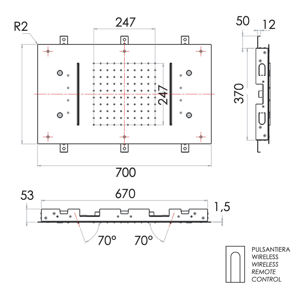Фото №2  Верхний душ потолочный с подсветкой 70x40 см Remer 357RR7040N2CW
