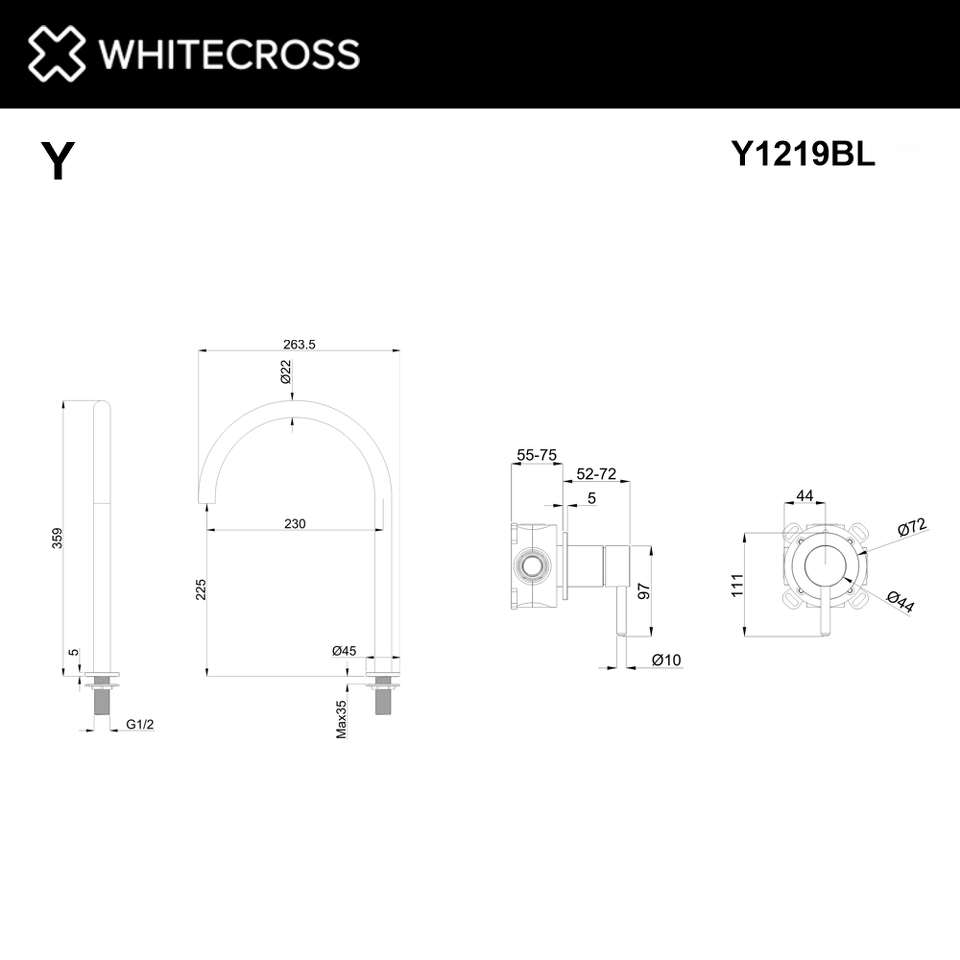 Фото №2  Смеситель для умывальника с выносным управлением WHITECROSS Y Y1219BL (черный мат)