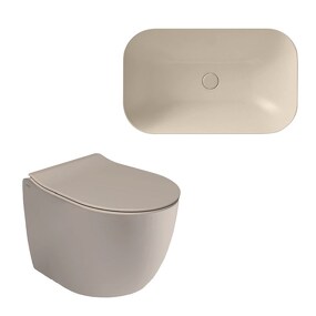 Фото IF023 Althea Cover Rimless Plus+Ton Унитаз подвесной с крышкой и сиденьем + Althea Movado Раковина полувстраиваемая  Матовый  капучино Plus-Ton®