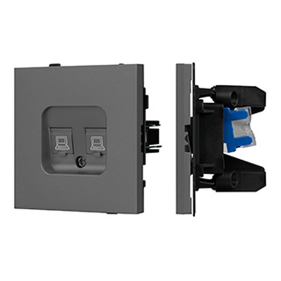 Фото №1  Розетка Arlight Механизм компьютерной розетки двойной SCT-TENDO-MPC2-SFPL-GR (RJ-45, CAT6) ( Матовый графитовый)