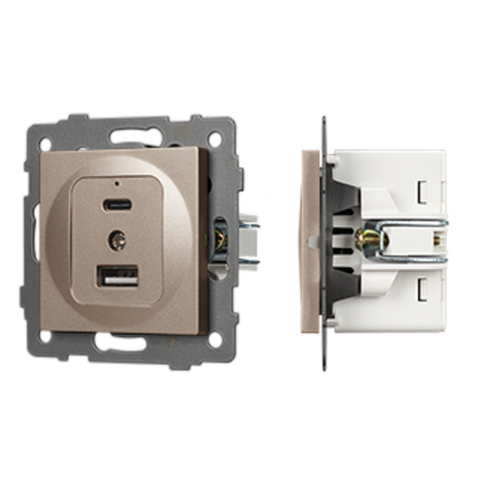 Фото №1  Розетка Arlight Механизм USB розетки SCT-MUAC-PL-GD-V (5V, 3A, QC4) ( -)