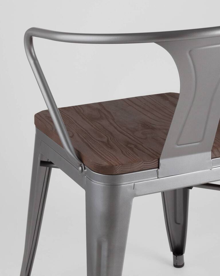 Фото №10  Стул TOLIX ARM WOOD с подлокотниками серебристый