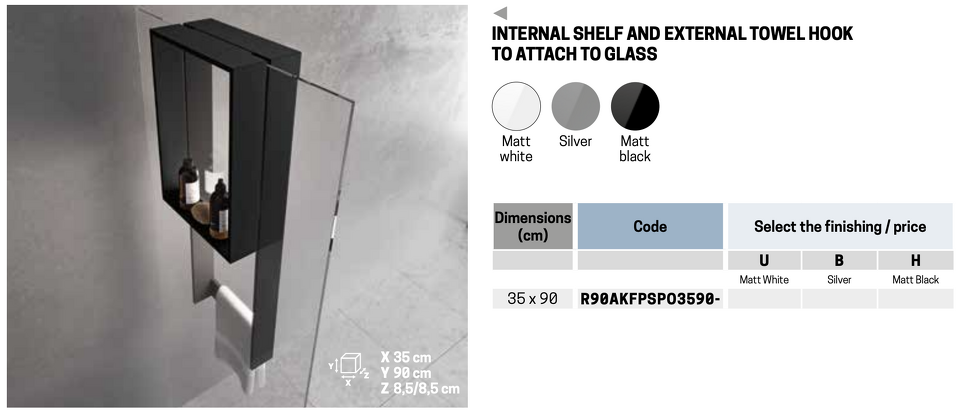 Фото №2  Полка с полотенцедержателем 35х90 см Novellini Frame R90AKFPSPO3590-B, цвет Silver