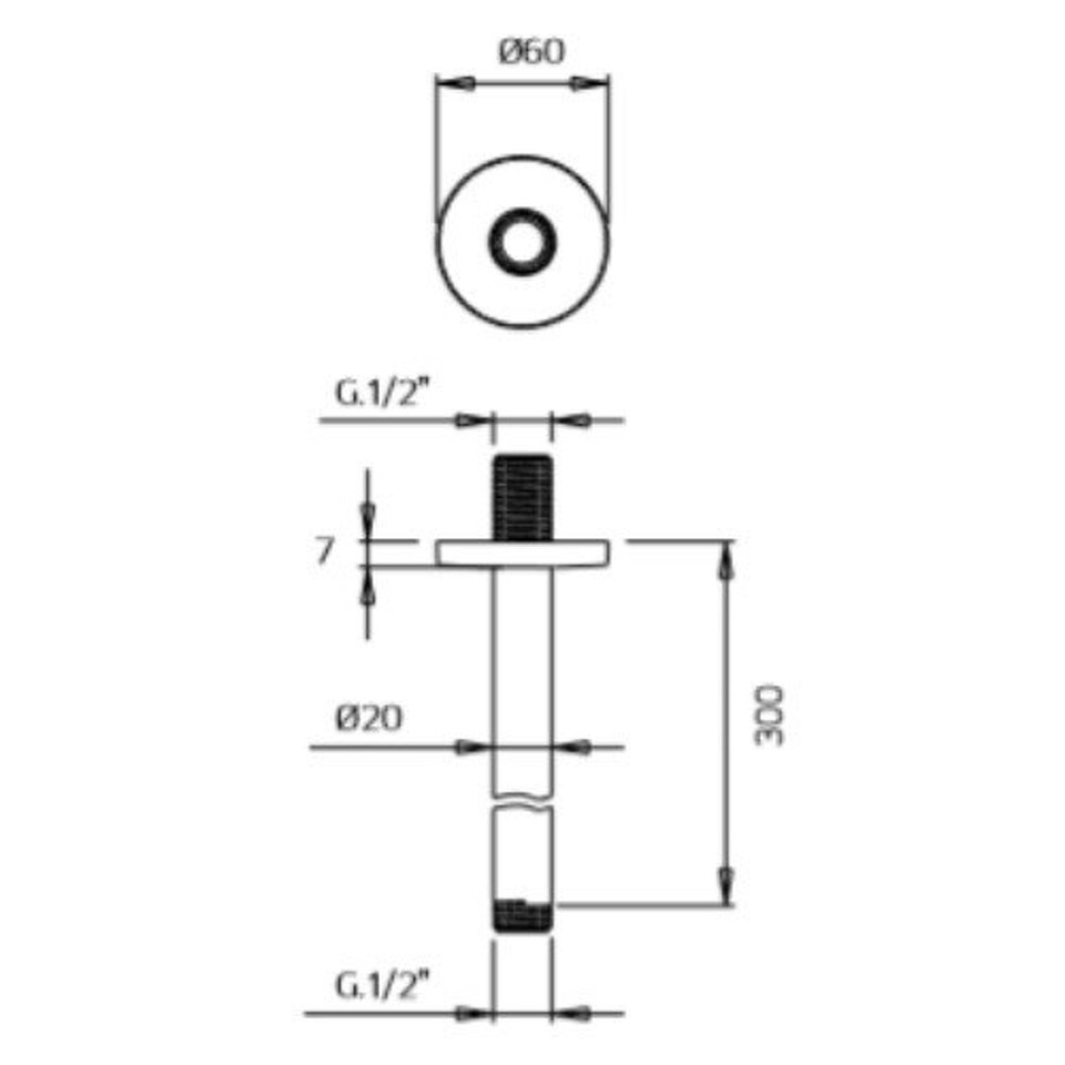 Фото №2  992637XX Palazzani Docce Color потолочный кронштейн для верхнего душа из латуни, 300 мм Матовый чёрный, 38/05Q