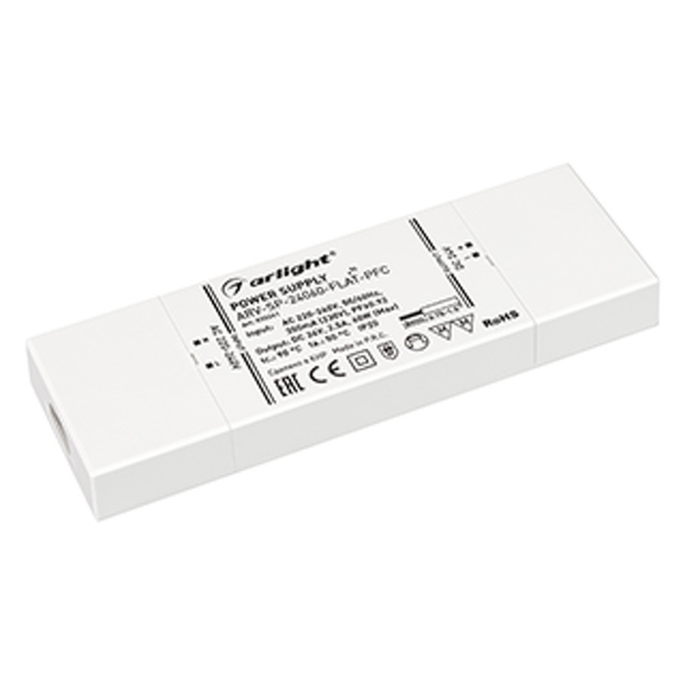 Фото №1  Arlight Блок питания ARV-SP-24060-FLAT-PFC (24V, 2.5A, 60W) ( IP20 Пластик, 5 лет)