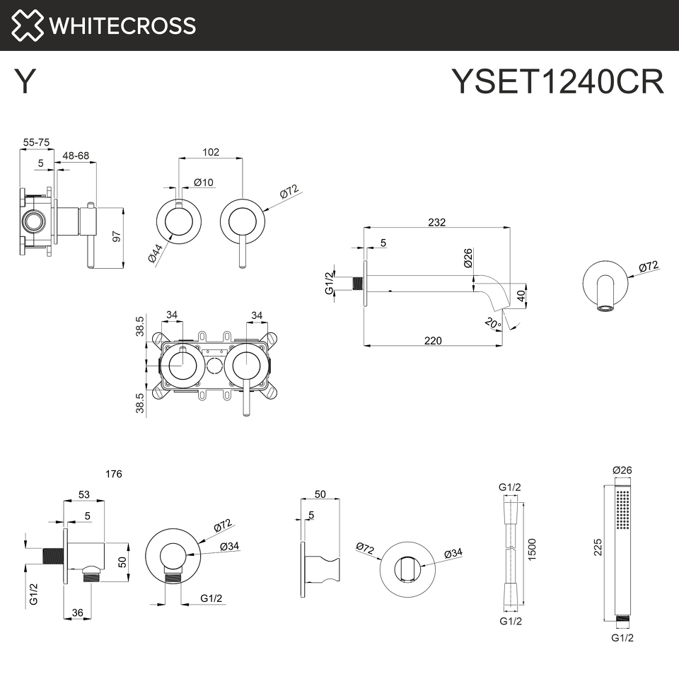 Фото №2  Смеситель для ванны скрытого монтажа WHITECROSS Y YSET1240CR (хром)