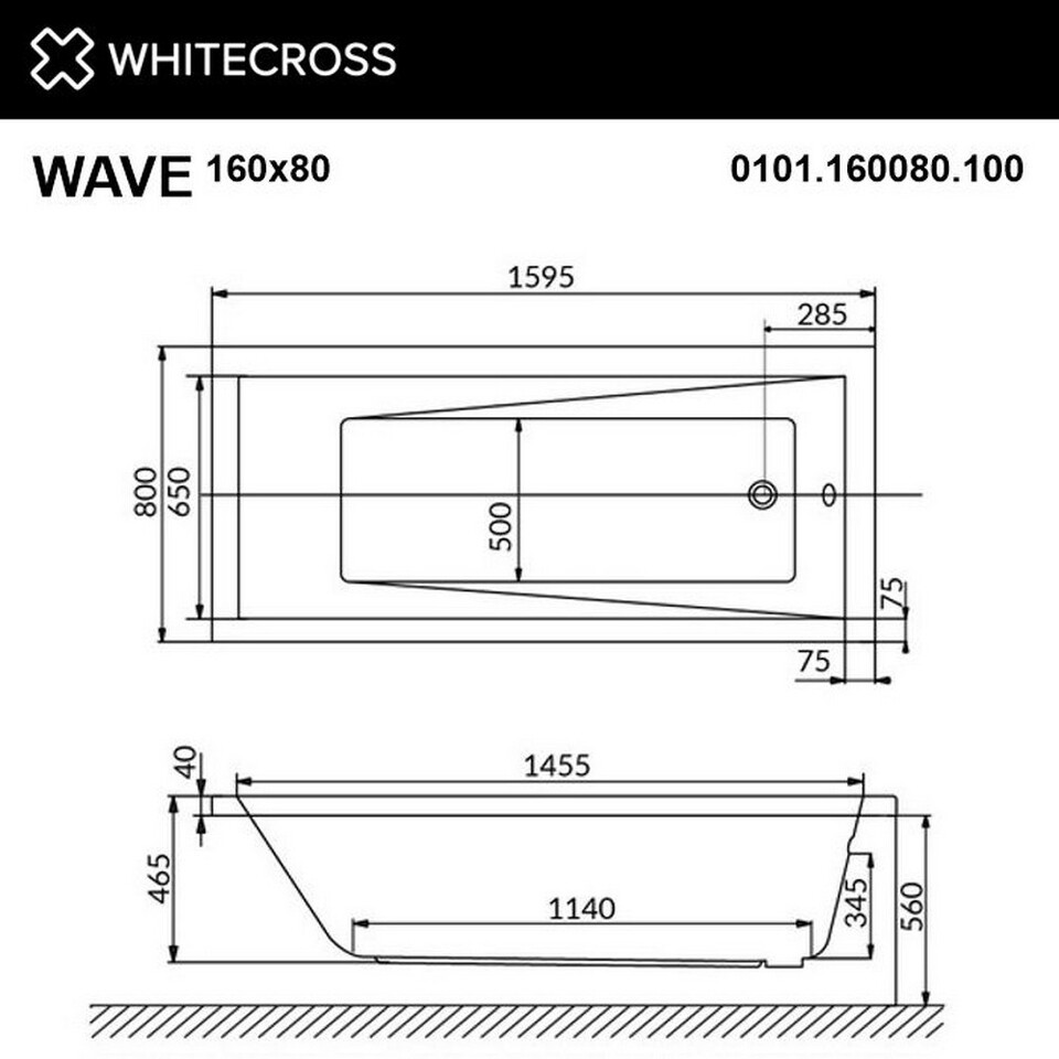 Фото №9  Ванна WHITECROSS Wave 160x80 "SMART NANO" (золото)