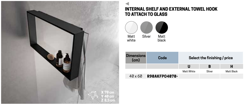 Фото №2  Полка с крючком 60x40 см Novellini Frame R90AKFPO4070-H, цвет Black Matt