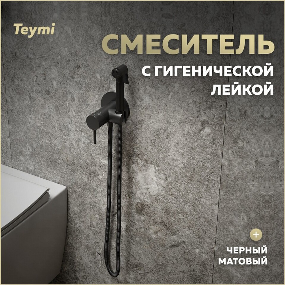 Фото №11  Teymi Смеситель с гигиенической лейкой Lina, черный матовый T10230