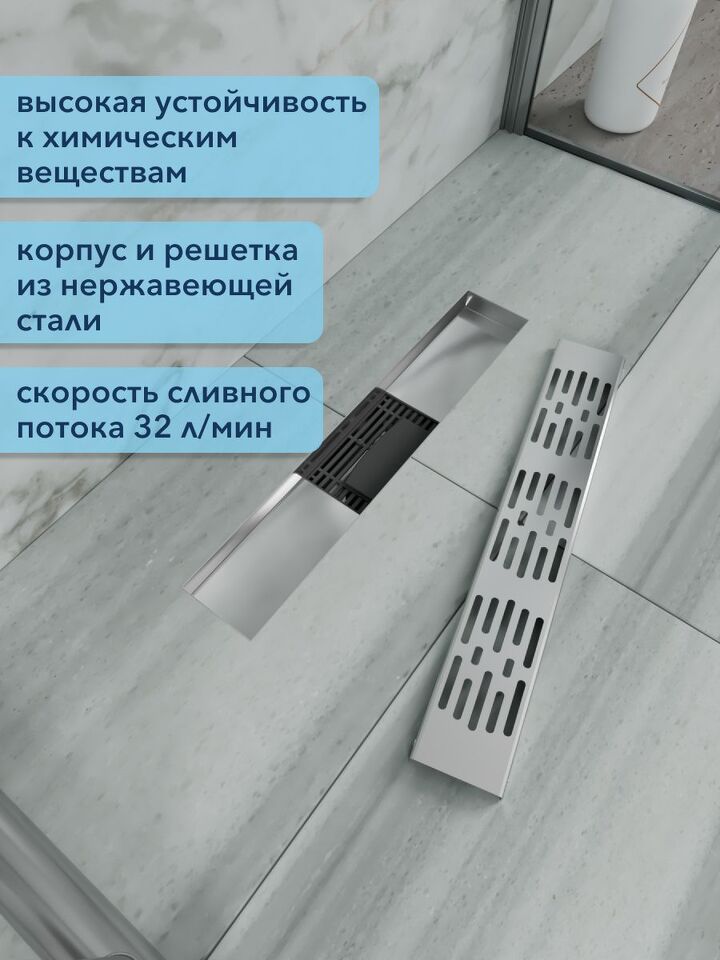 Фото №4  Watersense Jessie 10х40 c решеткой нержавеющая сталь