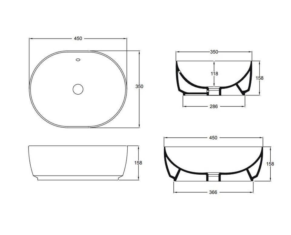 Фото №6  Раковина 41850 / PCV45A Althea Cover раковина накладная с переливом 45x35  Матовый белый Plus-Ton®