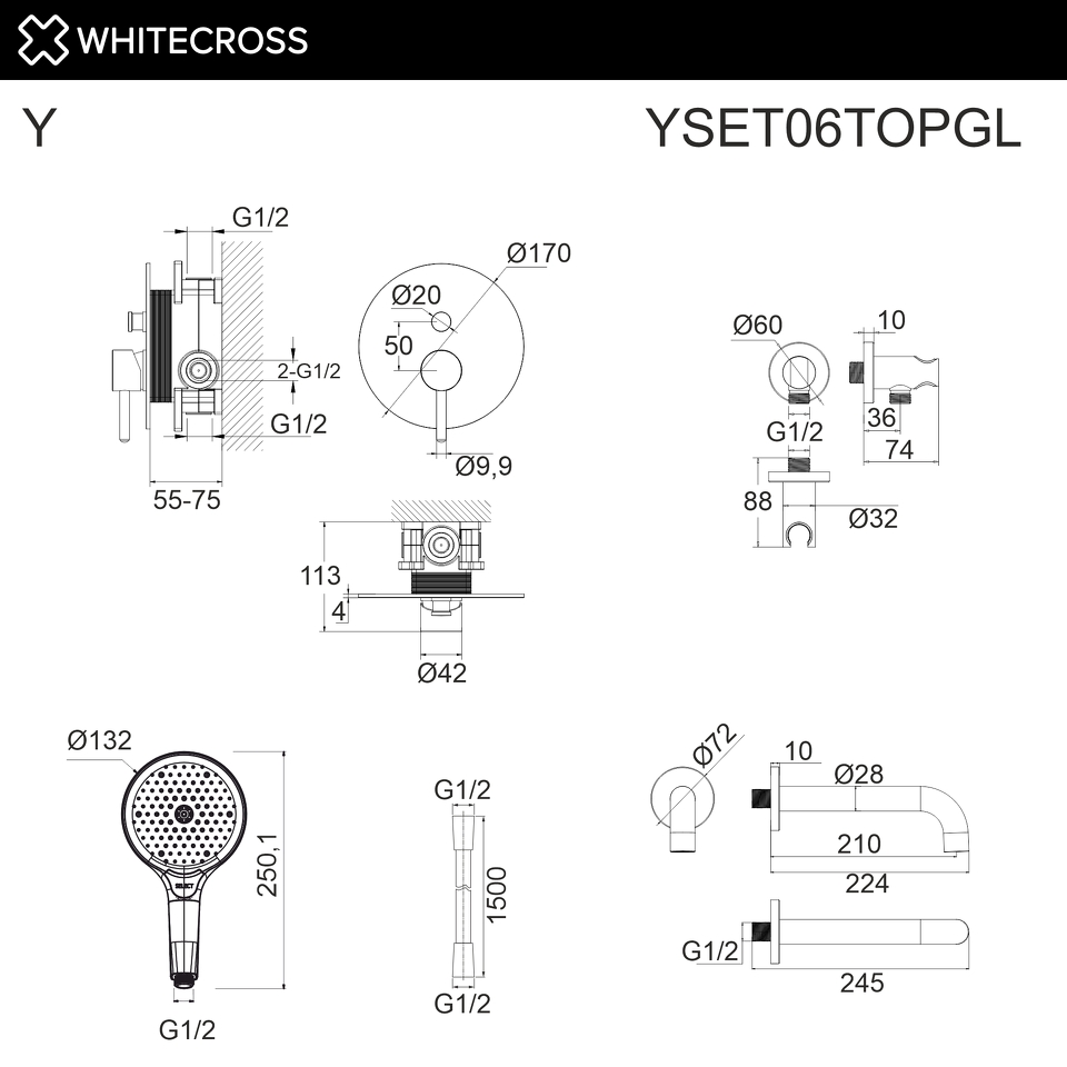 Фото №3  Система для ванны скрытого монтажа WHITECROSS Y YSET06TOPGL (золото)