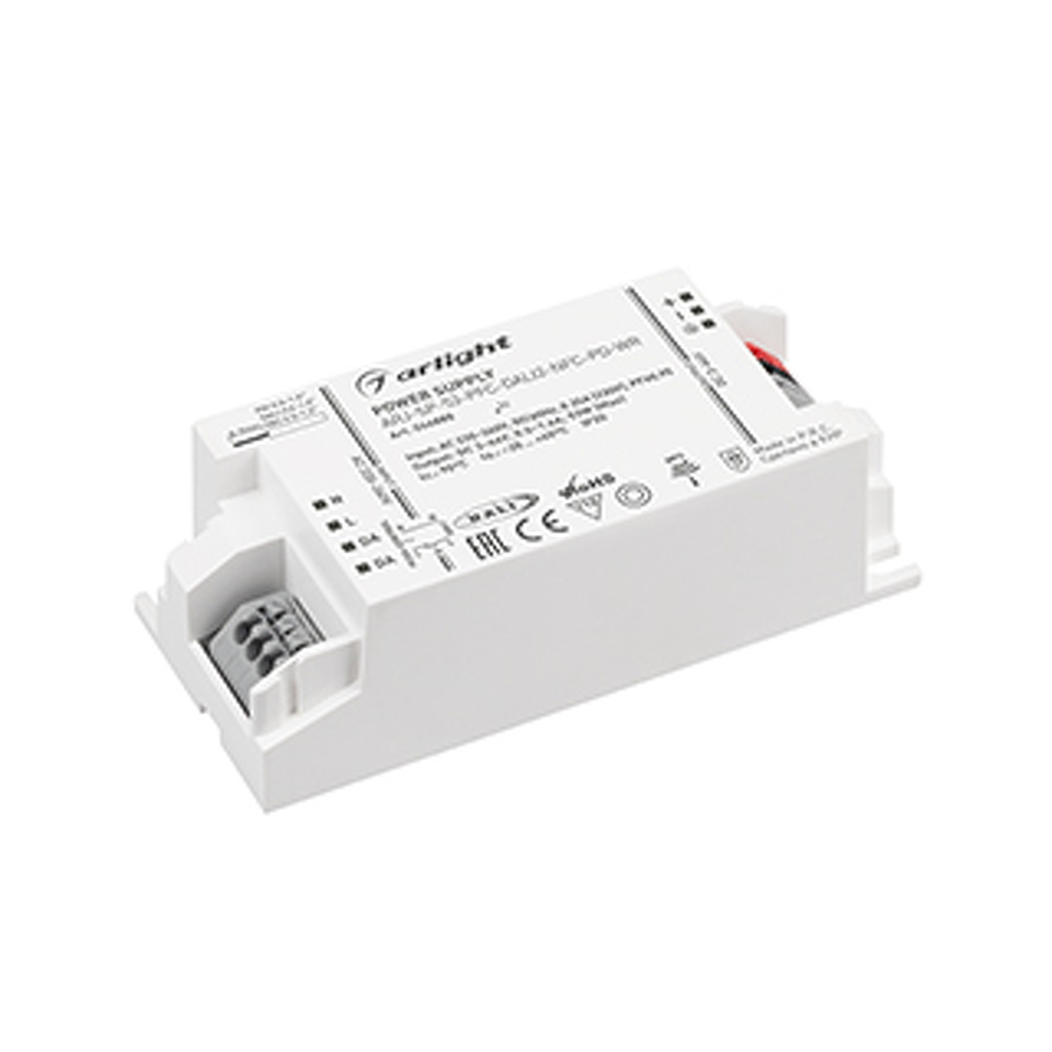Фото №1  Arlight Блок питания ARJ-SP-53-PFC-DALI2-NFC-PD-WR (53W, 3-44V, 0.5-1.4A) ( IP20 Пластик, 5 лет)