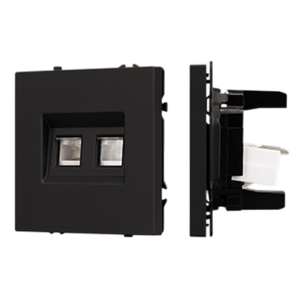 Фото №1  Розетка Arlight Механизм сдвоенной компьютерной розетки SCT-NOBE-MPC2-SFPL-BK (RJ-45, CAT6) ( Черный оникс)