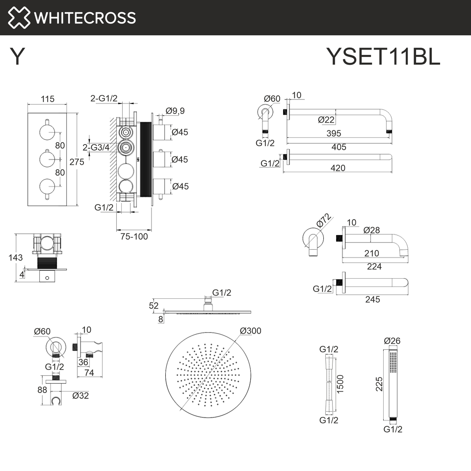 Фото №3  Термостатическая система для ванны скрытого монтажа WHITECROSS Y YSET11BL (черный мат)