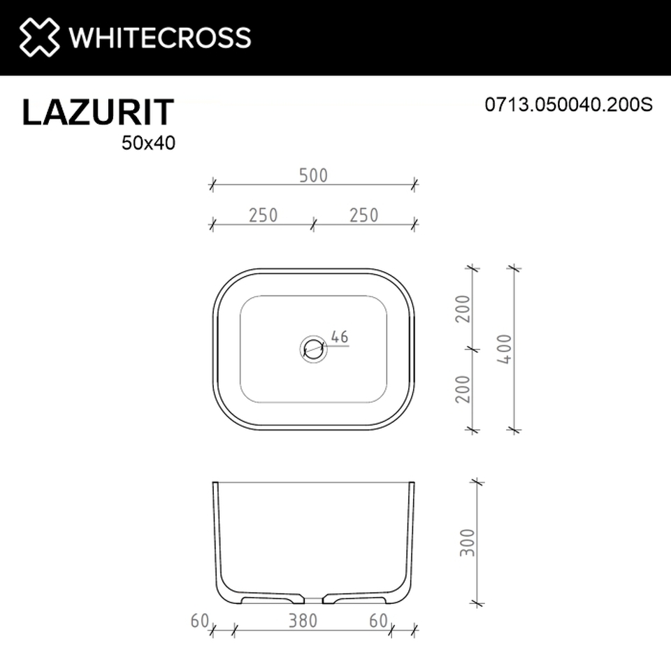 Фото №6  Раковина Умывальник WHITECROSS Lazurit 50x40 (белый мат) иск. камень
