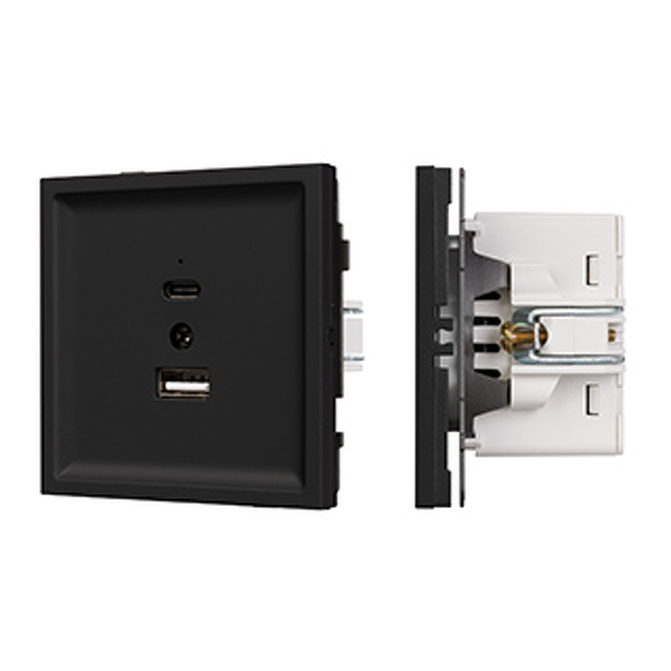 Фото №1  Розетка Arlight Механизм USB розетки SCT-TENDO-MUAC-SFPL-BK (5V, 3A, QC3) ( Матовый черный)