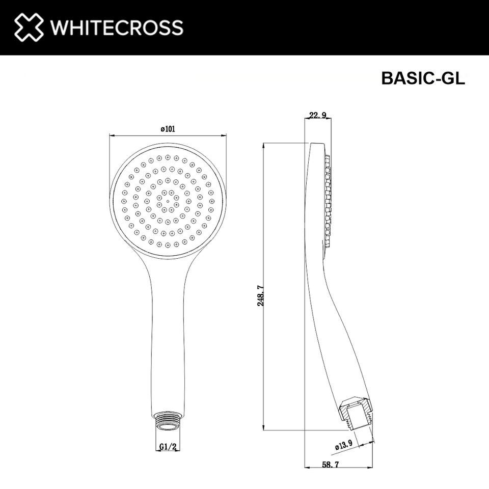 Фото №2  Душевая лейка 1 режим WHITECROSS BASIC-GL (золото)