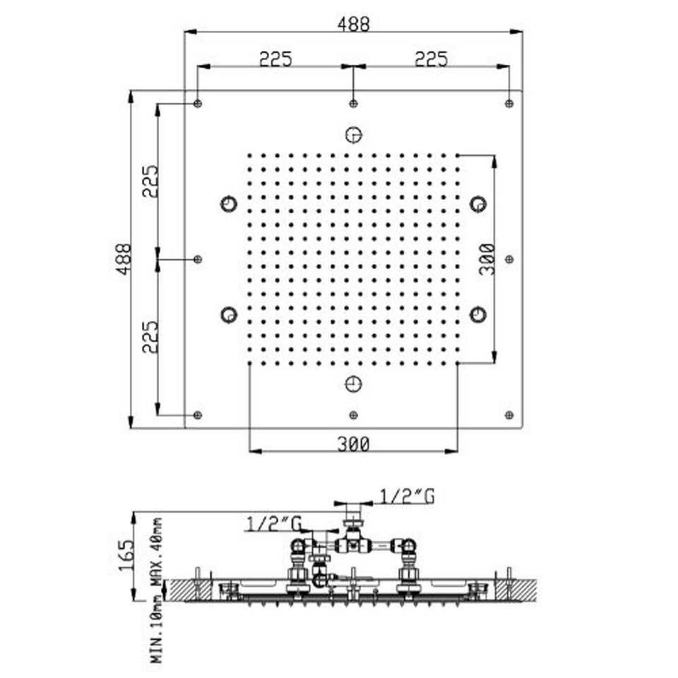 Фото №4  SF113BXX AQUAelite Techno верхний душ потолочного крепления с 2-мя режимами, 500x500 мм Матовый белый, HRP 43/04Q