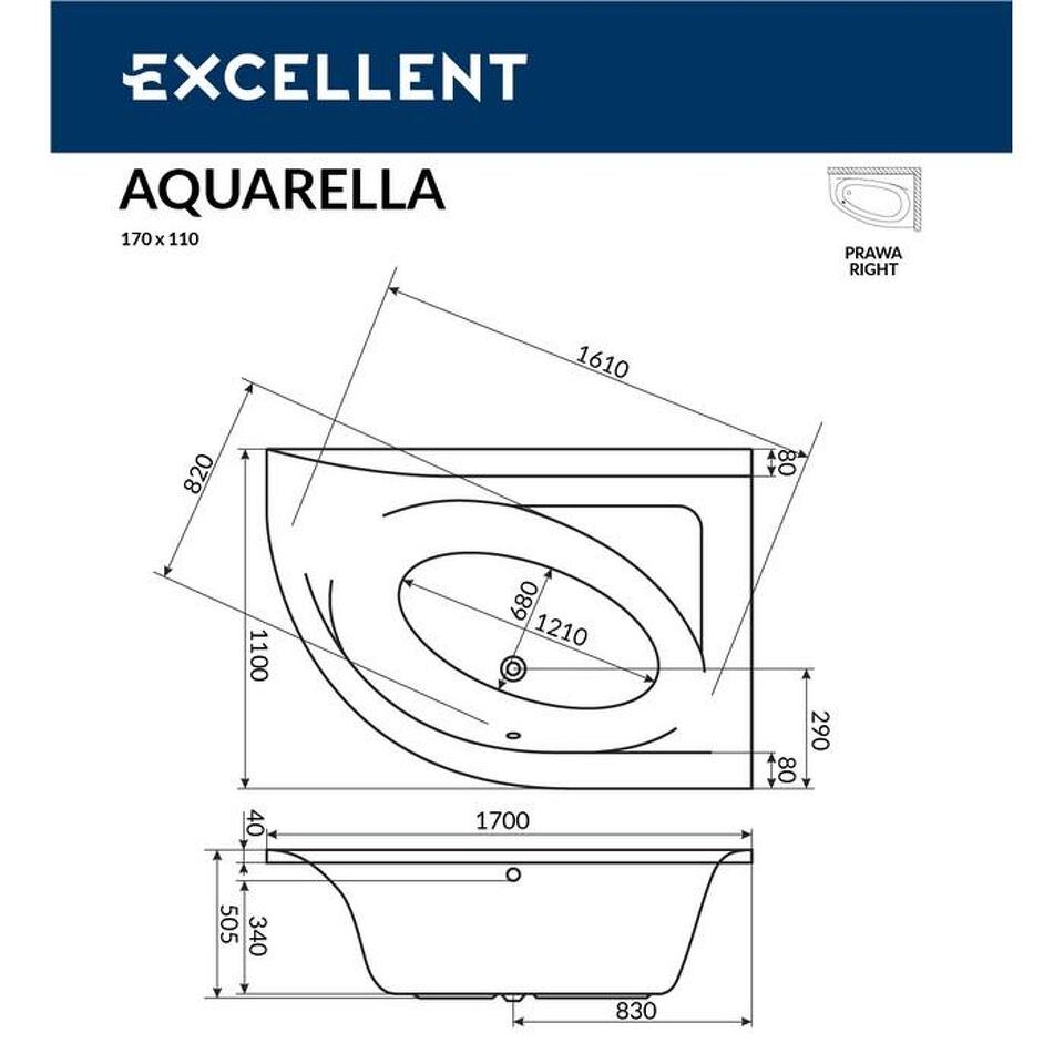 Фото №7  EXCELLENT Ванна Aquarella 170x110 (правая) "SOFT" (золото)