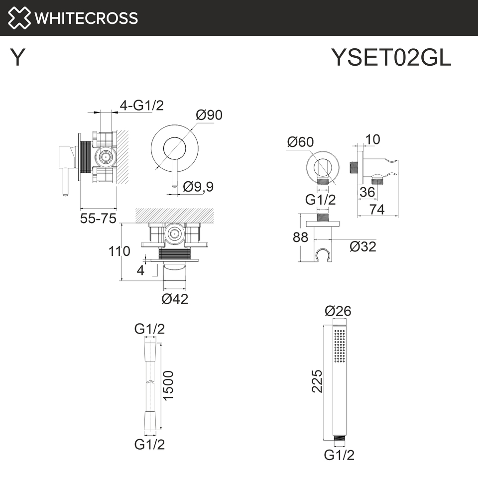 Фото №3  Система для душа скрытого монтажа WHITECROSS Y YSET02GL (золото)