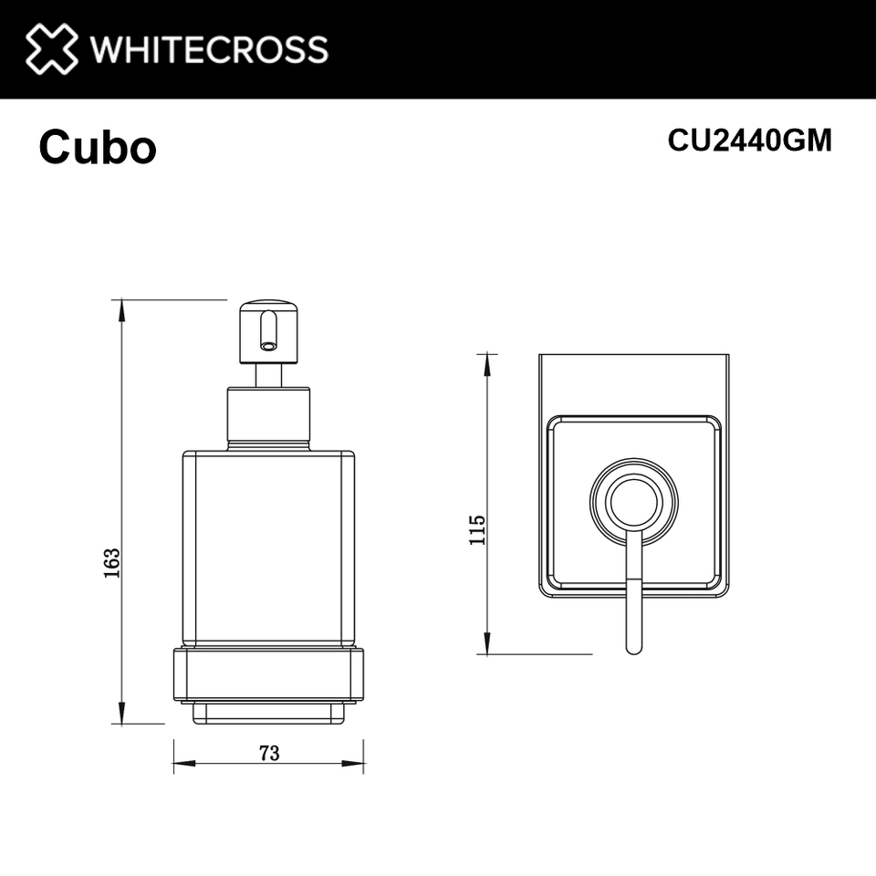 Фото №2  Дозатор для жидкого мыла подвесной WHITECROSS Cubo CU2440GM (оружейная сталь)